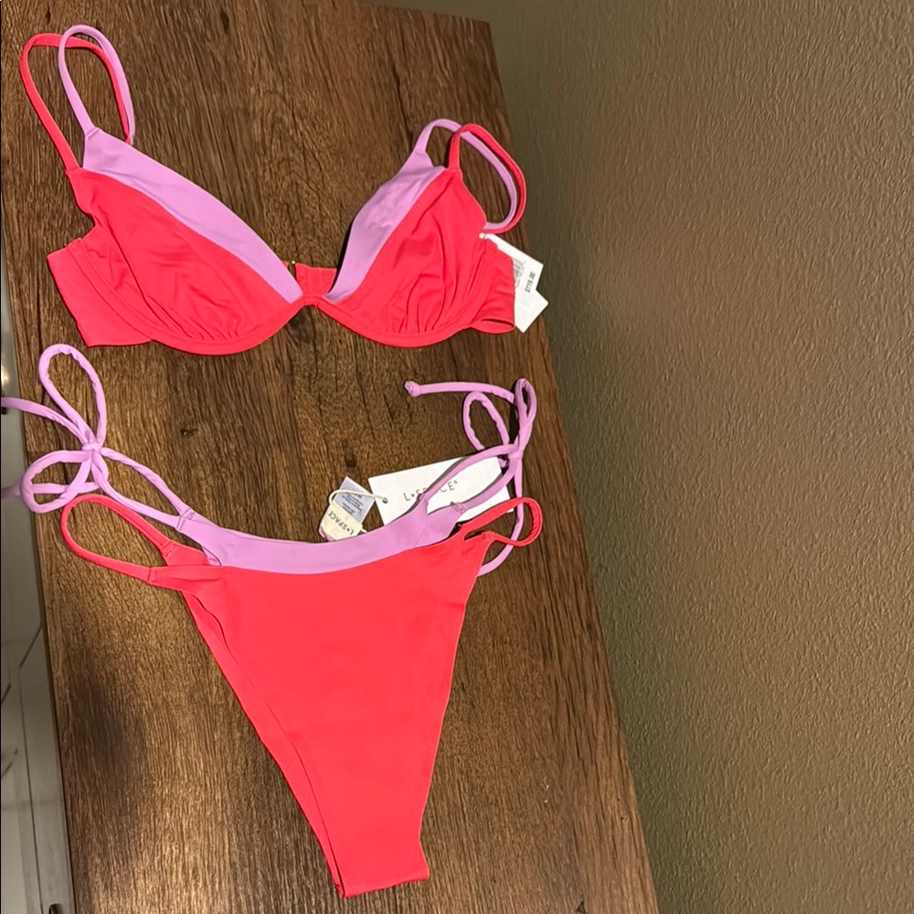L*Space Pink and Red Bikini Set